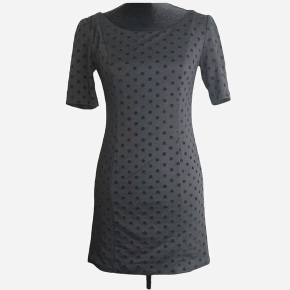 LAUREN CONRAD | Black Flocked Dot Short Sleeve Dress - Size 2 - Picture 2 of 8